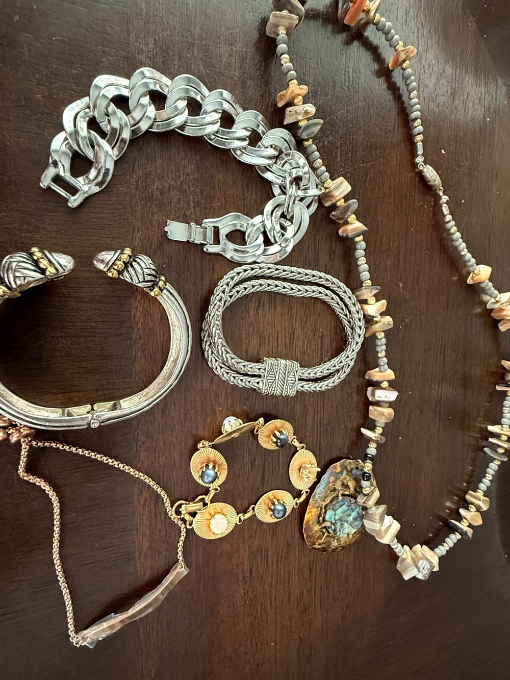 Vintage Mixed Metal Women’s Bracelet & Necklace Set in Silver and Gold Tones